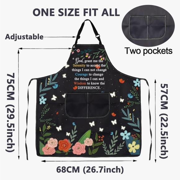 2/$25 BNWT Serenity Prayer Apron Religious Gift Cooking Apron w Pocket Colourful - Picture 2 of 11